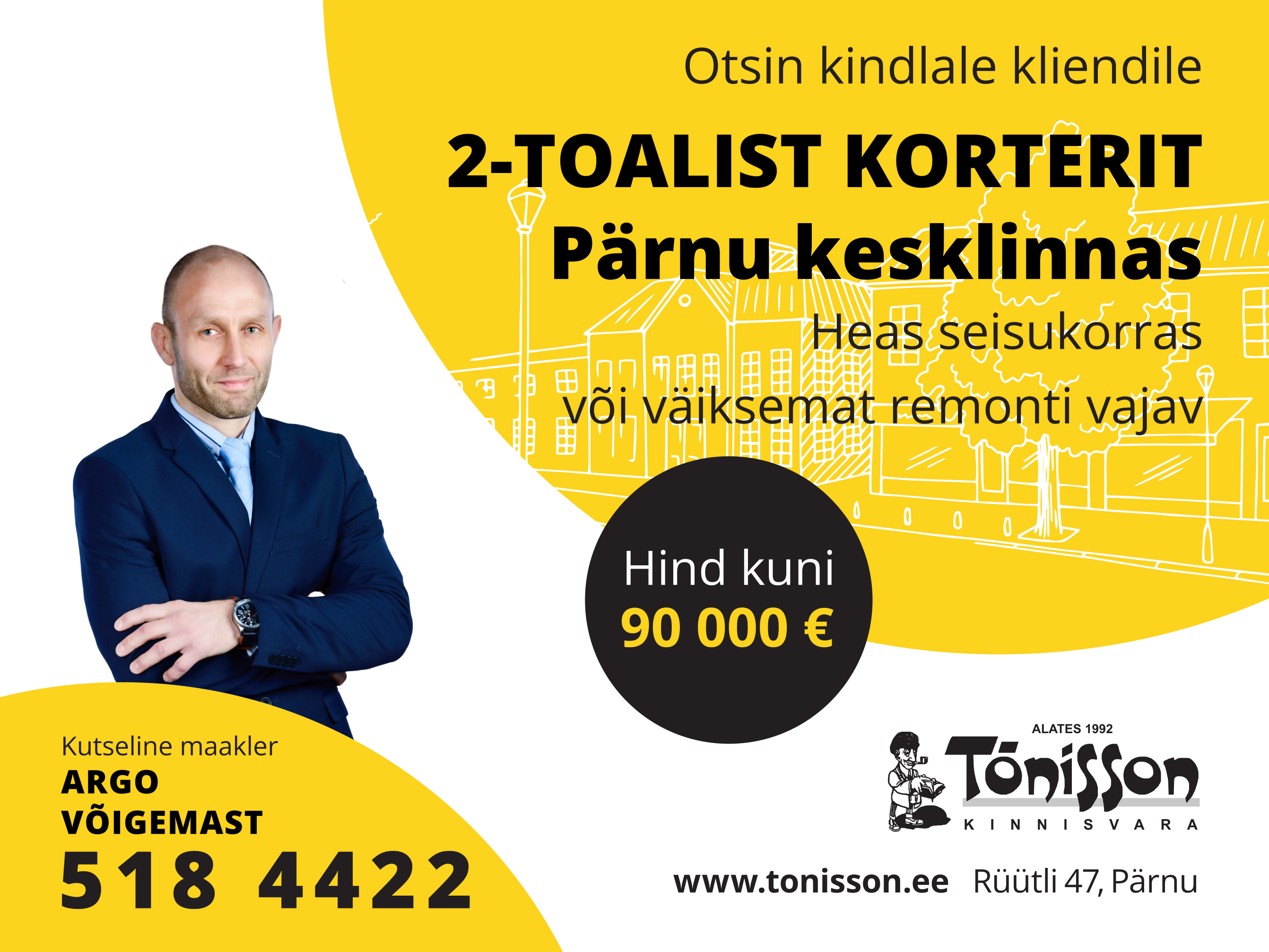 Klient soovib osta 2-toalise korteri Pärnu kesklinnas. HELISTA 518 4422.