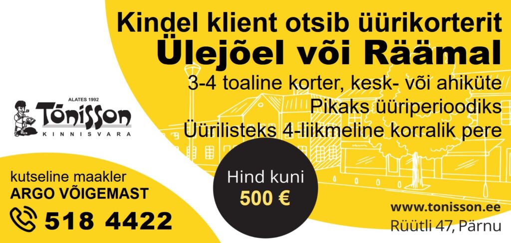 otsin kliendile uurikorterit ulejoel raamal kutseline maakler argo voigemast
