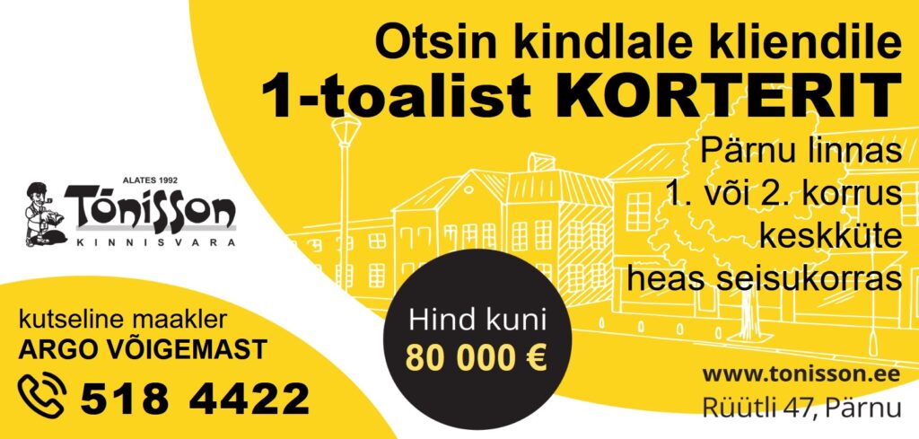 Kindel klient soovib osta Pärnus 1-toalise korteri